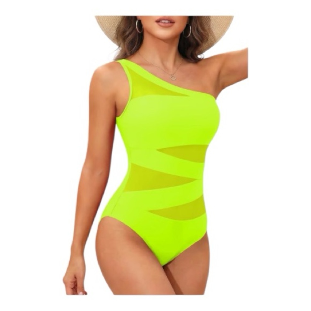 Tempt Me - NWT - Neon Yellow Green One-Shoulder Swimsuit - Picture 6 of 8